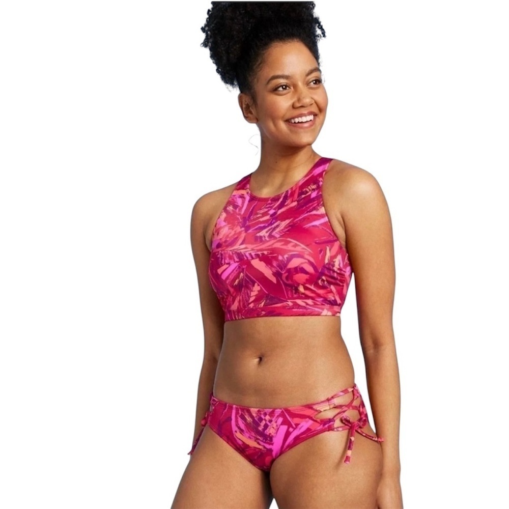 All in Motion Pink Lace Up Tropical Bikini Swimwear Set Size L
